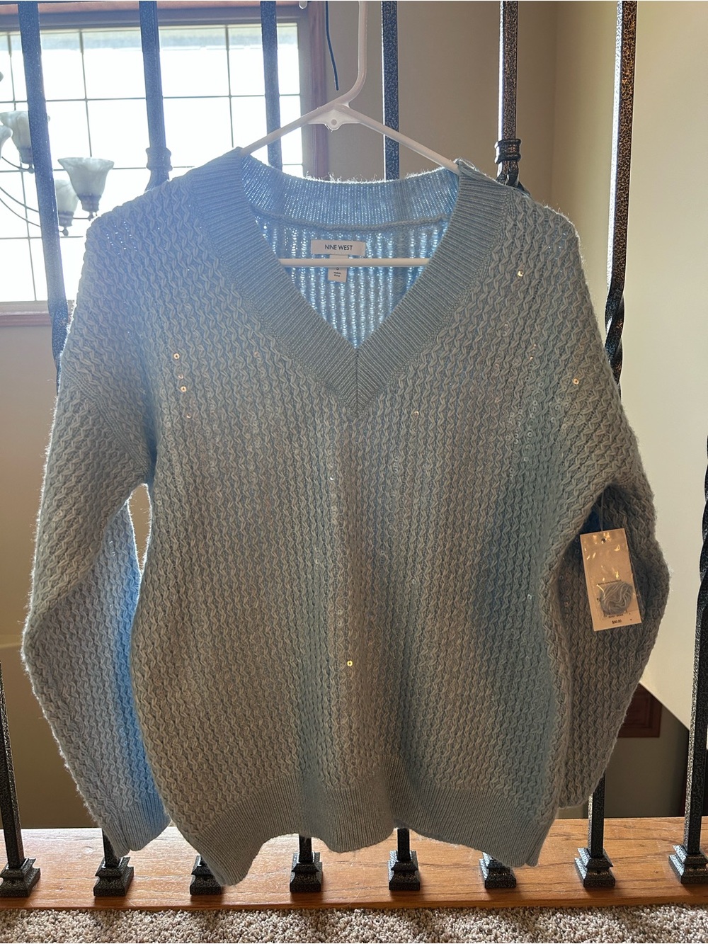 Nine West Soft Blue Knit V-Neck Sweater Women’s small